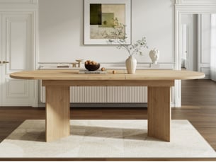 Table à manger extensible 140 à 180 cm, plateau en mdf de 18 mm, deux pieds panneaux, angles arrondis, effet chêne