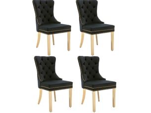 Lot de 4 chaises 50,5x45x95cm avec design unique de poignée de porte, design à clous, pieds en métal, velours, noir