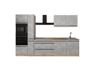 Vicco cuisine, bétonchêne doré, 310cm plan de travail chêne doré