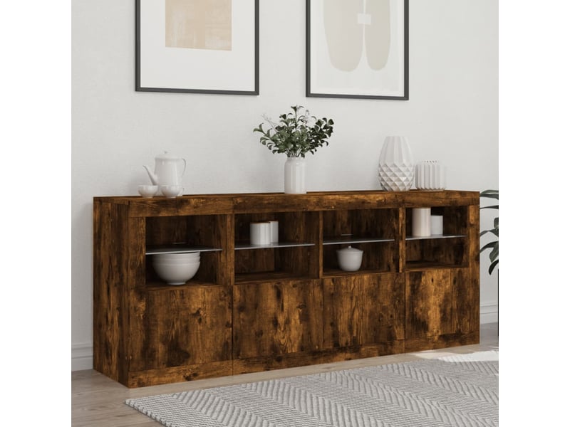  Buffet salon, buffet de rangement avec lumières led chêne fumé 163x37x67 cm  - Conforama C