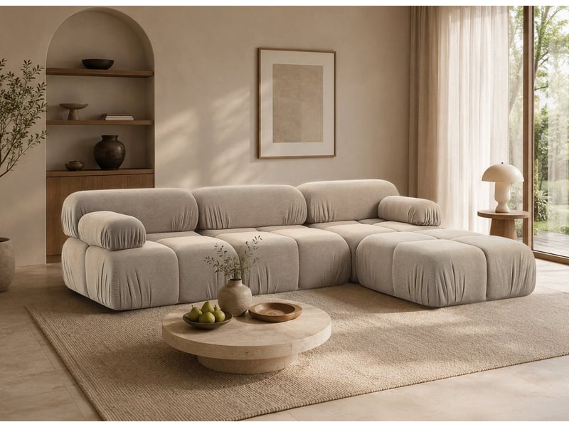  Canapé droit 3 places + pouf en velours texturé taupe sabrina S366-3P-TAU - Conforama B