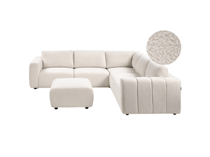 Canapé d'angle gauche fixe <strong>BELIANI</strong> <strong></strong> 5 places Tissu blanc avec coffre de rangement