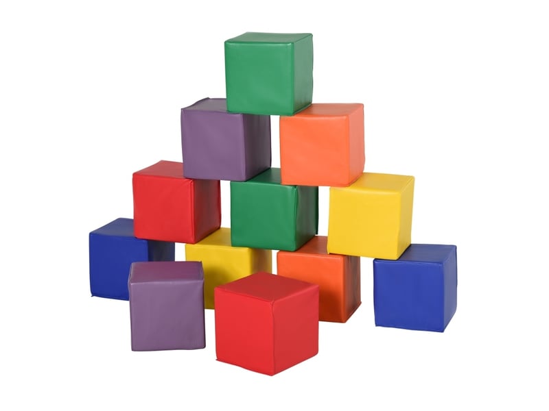  Set de 12 blocs en mousse 20x20x20 cm, revêtement en simili cuir, jeu d'éveil pour enfants 1 à 3 ans  - Conforama A