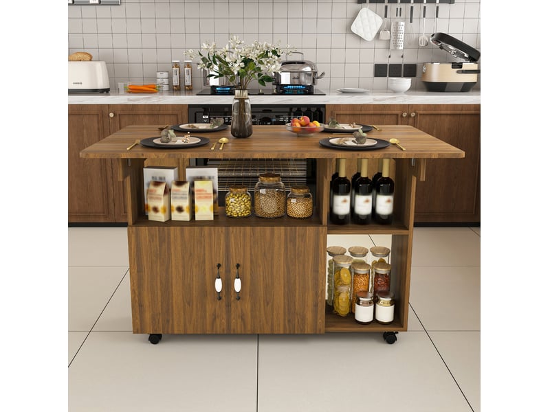 Desserte de cuisine 110x70x80 cm avec rangement et roulettes, coloris noyer clair - Conforama B