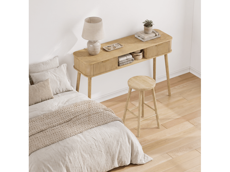  Console tcqpz vintage 120 x 35 x 77,6 cm avec 2 tiroirs et niche ouverte décor chêne  - Conforama D