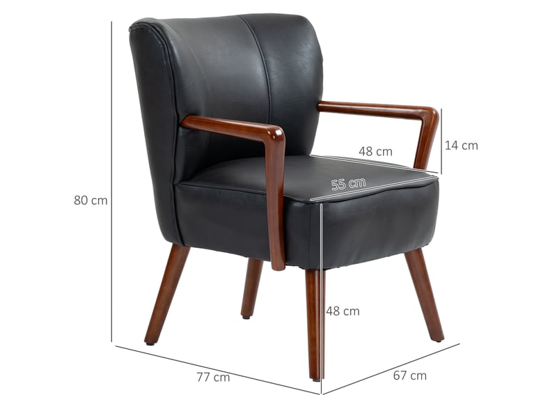  Fauteuil en similicuir et bois d'hévéa noir 67 x 77 x 80 cm  - Conforama C