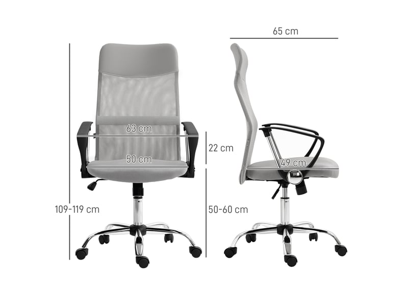  Fauteuil de bureau ergonomique, chaise bureau, tissu maille, 63x65x119cm, gris  - Conforama E