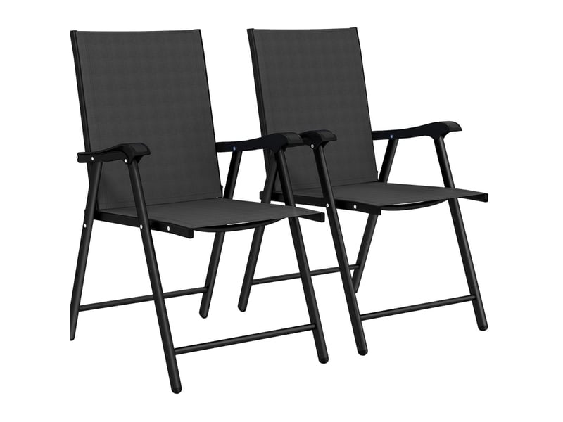  Lot de 2 chaises de jardin pliantes en métal noir avec dossier haut et accoudoirs, en tissu texteline  - Conforama A