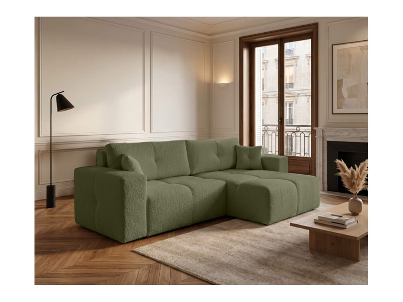 Celine - canapé d'angle convertible et réversible 4 places en bouclette - Conforama B