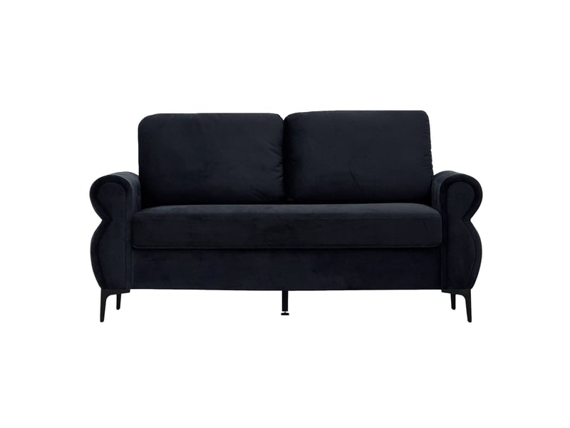  Canapé droit 2 places avec ressorts ensachés  - pieds hauts, tissu polyester noir, 173,5 × 81 × 92 cm  - Conforama A