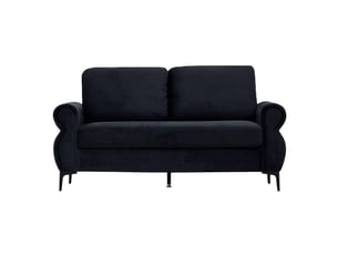 Canapé droit 2 places avec ressorts ensachés - pieds hauts, tissu polyester noir, 173,5 × 81 × 92 cm