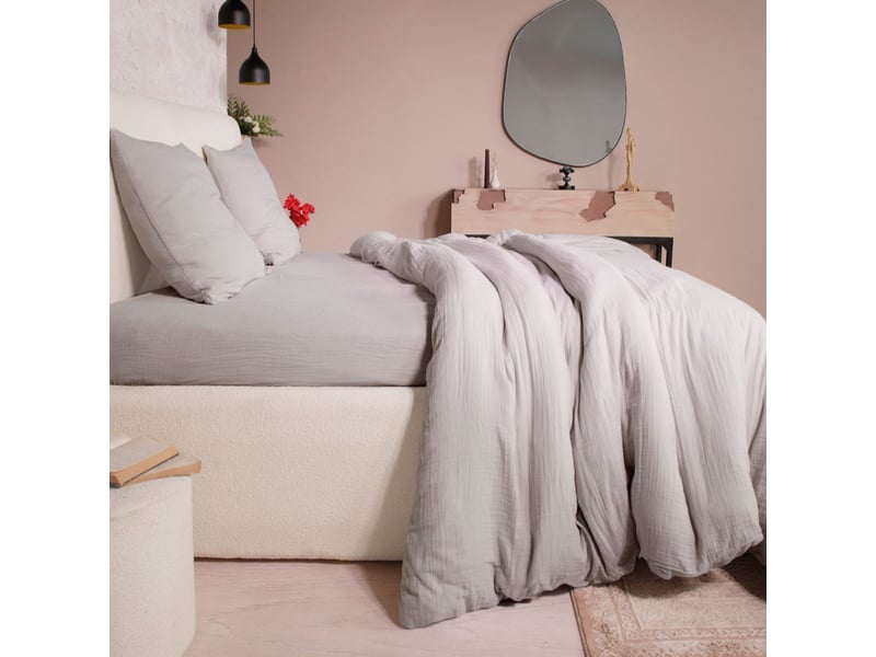  Parure housse de couette 260x240cm + 2 taies 100% gaze de coton lavée gris glacier - valma VALMA - Conforama B