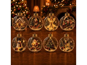 Lot de 8 boules de noël lumineuses led, lumière blanc chaud, décoration suspendue pour sapin et maison, e