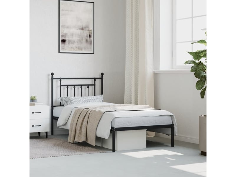  Lit simple- lit adulte -  cadre de lit métal sans matelas avec tête de lit noir 90x190 cm  - Conforama C