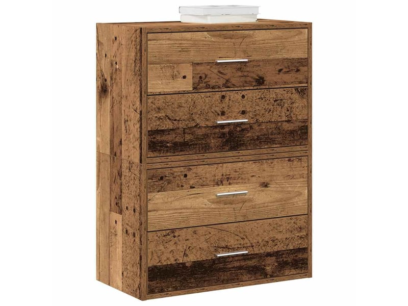  Lot de 2 armoire à tiroirs, commode avec 4 tiroirs vieux bois bois d'ingénierie  - Conforama B