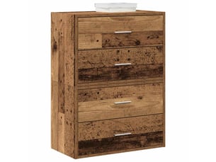 Lot de 2 armoire à tiroirs, commode avec 4 tiroirs vieux bois bois d'ingénierie