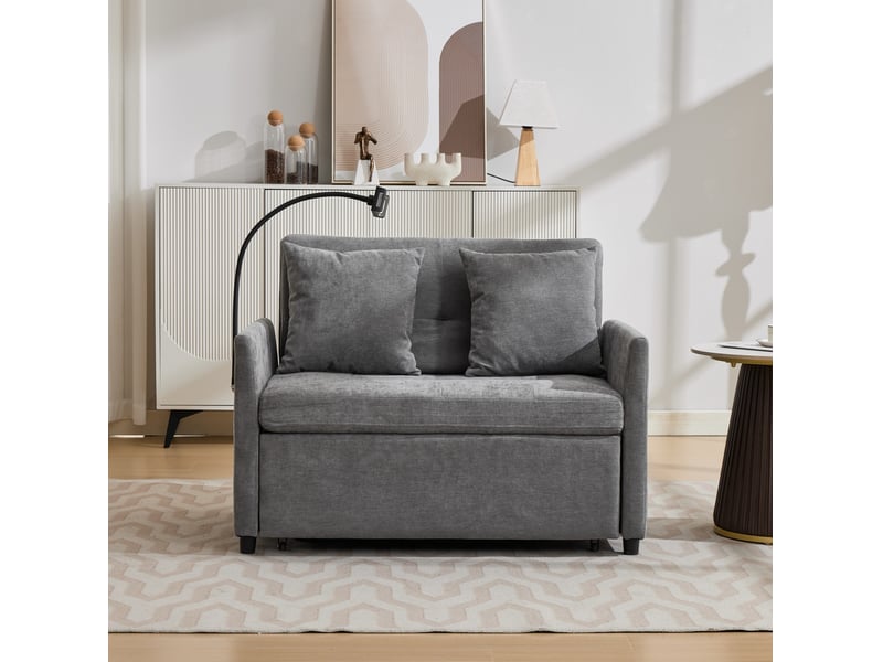  Canapé convertible modenvie 1 place gris en tissu effet lin avec port usb et support tablette  - Conforama D