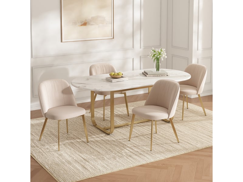 Lot de 6 chaises de salle à manger 53x50x80 cm beige et doré, velours, pieds en métal doré - Conforama E