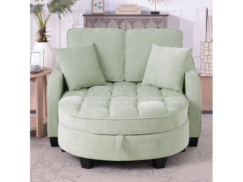Canapé-lit modenvie 1 place convertible avec pouf de rangement en chenille cyan 132 x 129 x 93 cm - Conforama D