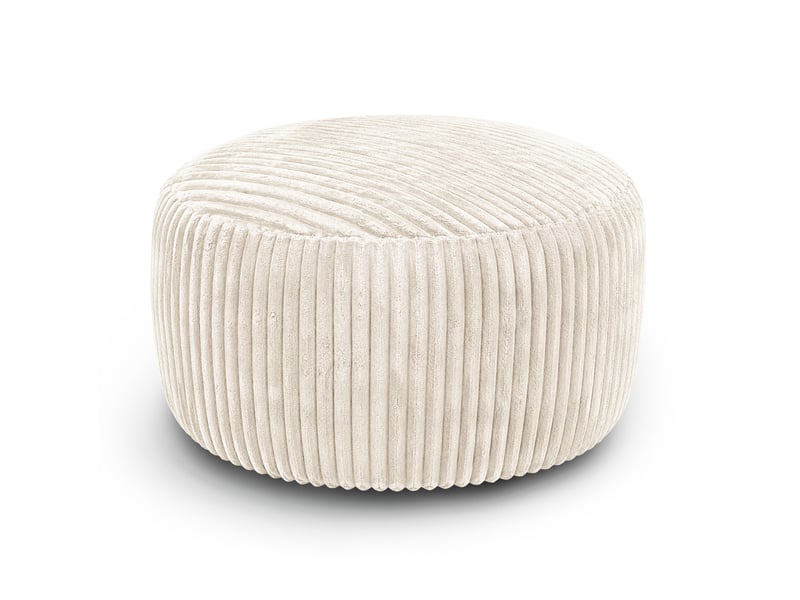 Fauteuil pouf rond 1 place avec garnissage en mousse à mémoire de forme, en velours côtelé blanc, 100 × 100 × 50 cm  - Conforama A
