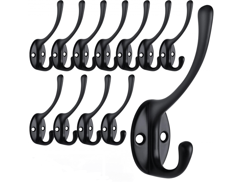  Lot de 12 patères murales à double crochet en métal, idéales pour la salle de bain et la cuisine, noires XLH-ZLS-000296ZLS - Conforama A
