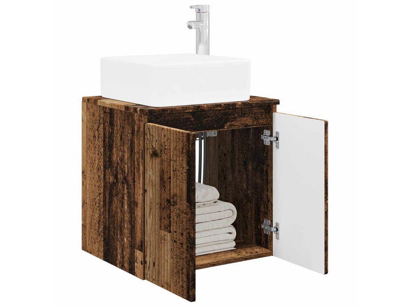  Vanité de lavabo mural, meuble de rangement bois ancien 53x35x63 cm  - Conforama C