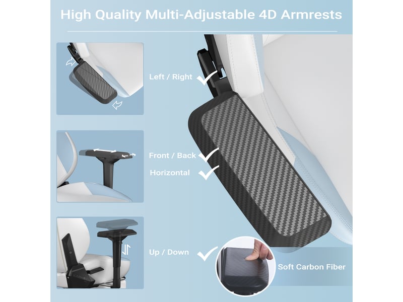  Chaise de bureau ergonomique inclinable 90°-155° avec repose-pieds - lpospi - accoudoirs 4d simili cuir pu blanc et bleu  - Conforama E