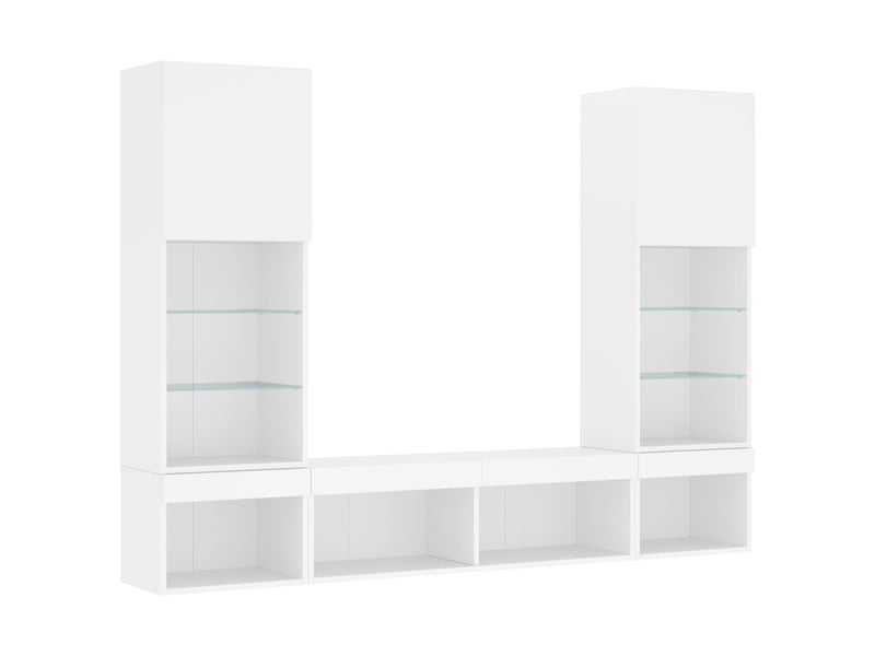  Meuble tv - unités murales tv avec led 5 pcs blanc bois d'ingénierie  - Conforama C