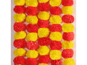 Guirlande de soucis artificielle de 5 pièces (1,4 m) pour halloween, diwali, pooja, mariage, cheminée, noël et décoration automnale - magenta et jaune
