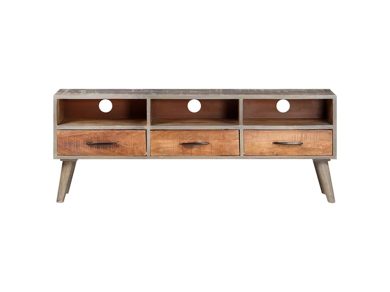  Meuble tv - banc tv - meuble de rangement gris 130x35x51 cm bois massif de manguier brut  - Conforama A