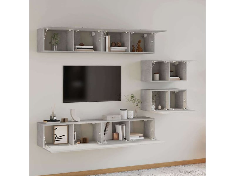  Ensemble de meubles tv - banc tv - meuble de rangement 6 pcs gris béton bois d'ingénierie  - Conforama C