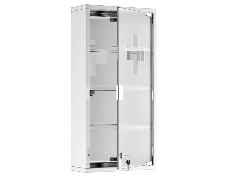  Armoire à pharmacie murale verrouillable en acier inoxydable et verre dépoli 30 x 12 x 60 cm – boîte de premiers secours sécurisée à clé avec ouverture push-to-open pour salle de bain  - Conforama A