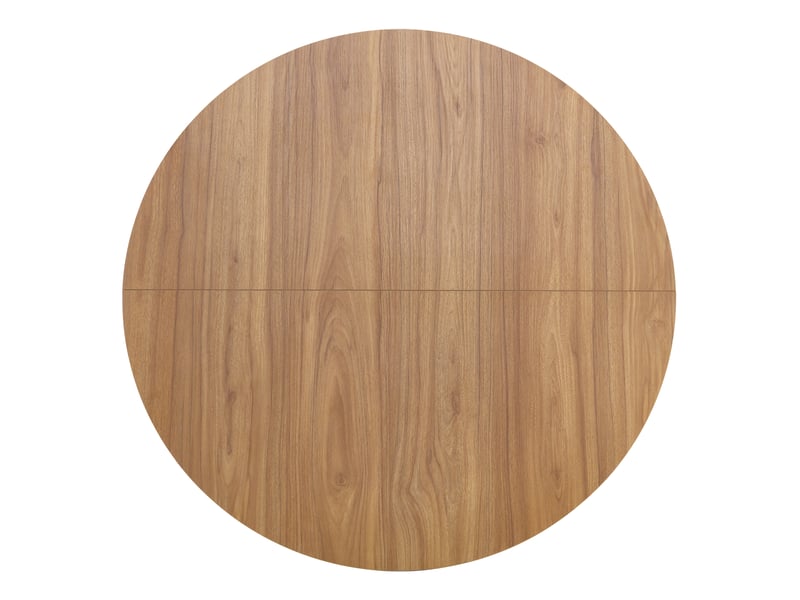 Table à manger ronde 110 cm, table de cuisine, mdf décor noyer, basse métal noir  - Conforama E