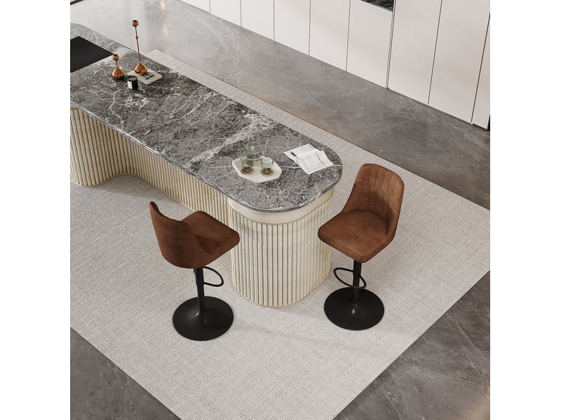  Tabourets de bar 95,5-117,5 cm lot de 2, réglables, pivotants 360°, structure métal, tissu technique, marron et noir  - Conforama D
