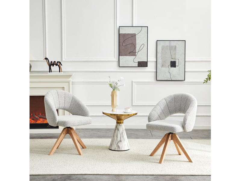  Lot de 2 chaises 46x49x84 cm, pivotantes 360°, dossier ajouré en forme u, assise agréable, bois+tissu, gris clair+bois  - Conforama E