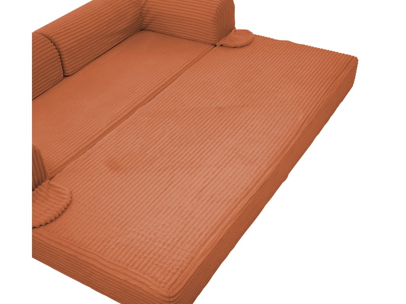 Canapé droit 2 places convertible lit orange tissu côtelé avec rangement intégré salon moderne - Conforama R
