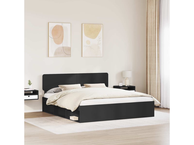  Lit double- lit adulte -  cadre de lit avec tête de lit noir 200 x 200 cm pin massif  - Conforama B