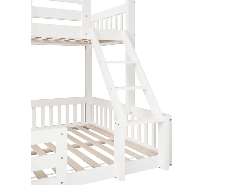  Lit superposé, 90 x 200 cm 140 x 200 cm, compartiments de rangement, barrières de sécurité, échelle, sans matelas, blanc  - Conforama E