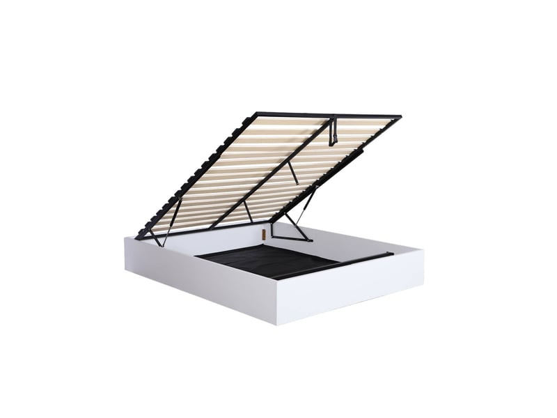  Lit coffre sommier à lattes 160x200cm décor bois blanc - lift  - Conforama A