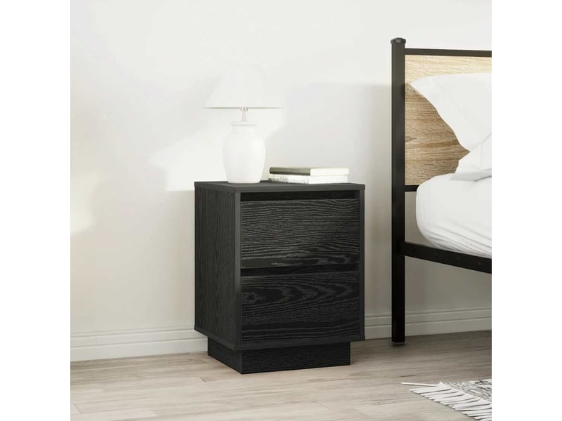  Vidaxl tables chevet led noir 2 tiroirs bois ingénierie meuble rangement 38x34x50cm chambre coucher design  - Conforama C