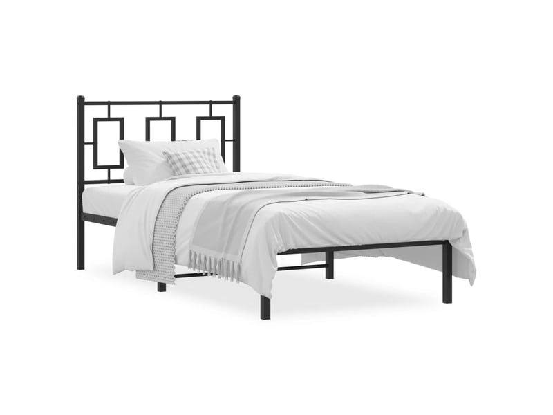  Lit simple- lit adulte -  cadre de lit métal sans matelas avec tête de lit noir 90x190 cm  - Conforama A