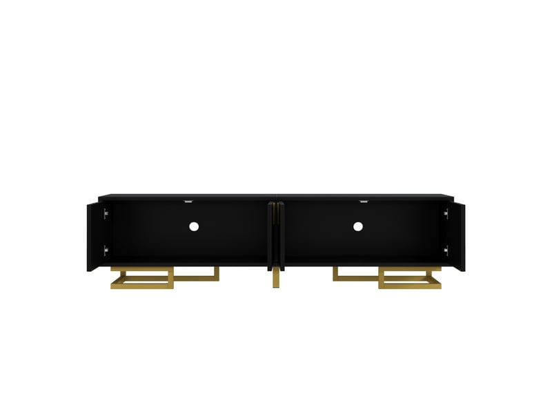  Meuble tv noir 160 cm avec pieds dorés et portes texturées  - Conforama R