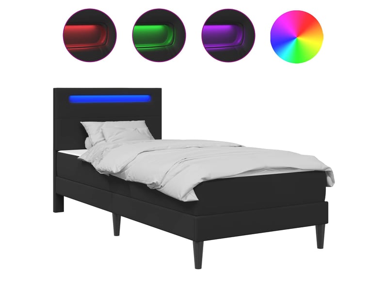  Lit simple- lit adulte -  cadre de lit avec bandes led noir 100 x 200 cm simili cuir  - Conforama A