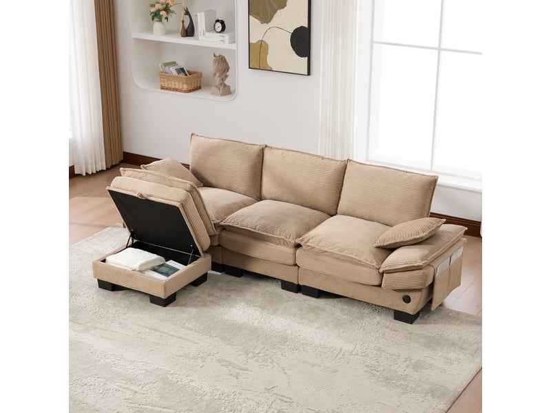 Canapé d'angle réversible fixe 3 places tissu kaki - Conforama D