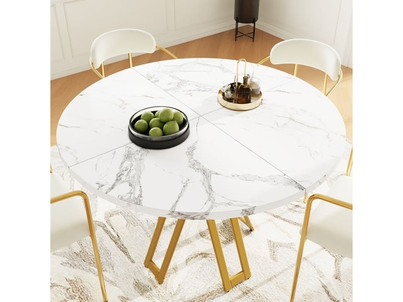  Table à manger ronde - truxen8 - pieds dorés - plateau marbré mdf 100x100x76cm - Conforama C