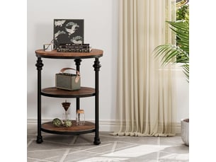 Lot 2 tables basses rondes 3 niveaux, style industriel vintage, bois et cadre métal robuste, gain de place, salon chambre
