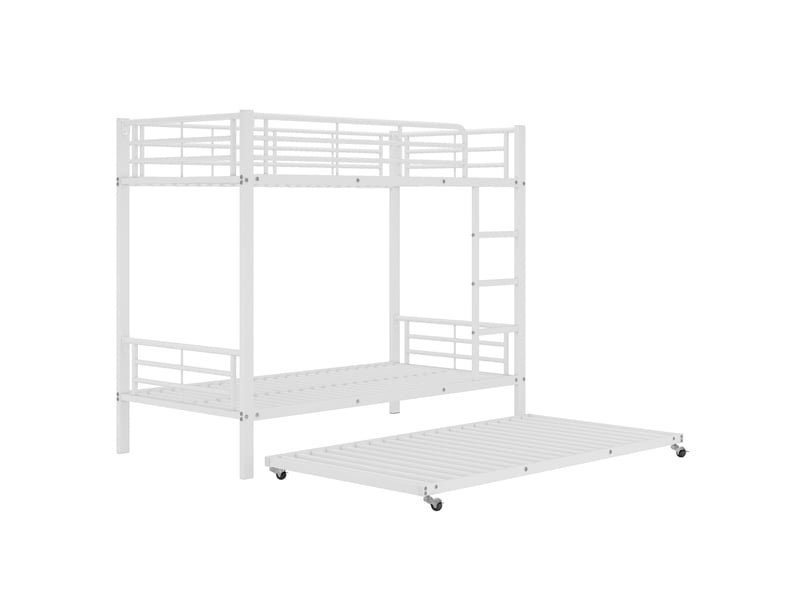  Lit superposé en métal blanc pour enfants et adolescents, 90x200cm et 90x190cm, avec lit gigogne et quatre barrières  - Conforama A