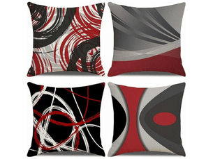 Lot de 4 housse de coussin 45 x 45 cm, rouge noir motif géométrique taie d'oreiller décoratif canapé en coton et lin pour canapé lit chambre chaise jardi