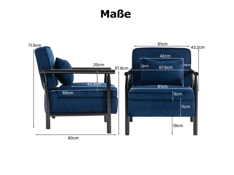  Fauteuil d'appoint bleu en velours avec rangement et coussin lombaire  - Conforama E
