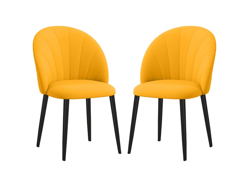  Lot de 2 chaises de salle à manger modernes avec dossier coquille et pieds en métal rembourrées en velours jaune pour cuisine salon bureau  - Conforama E